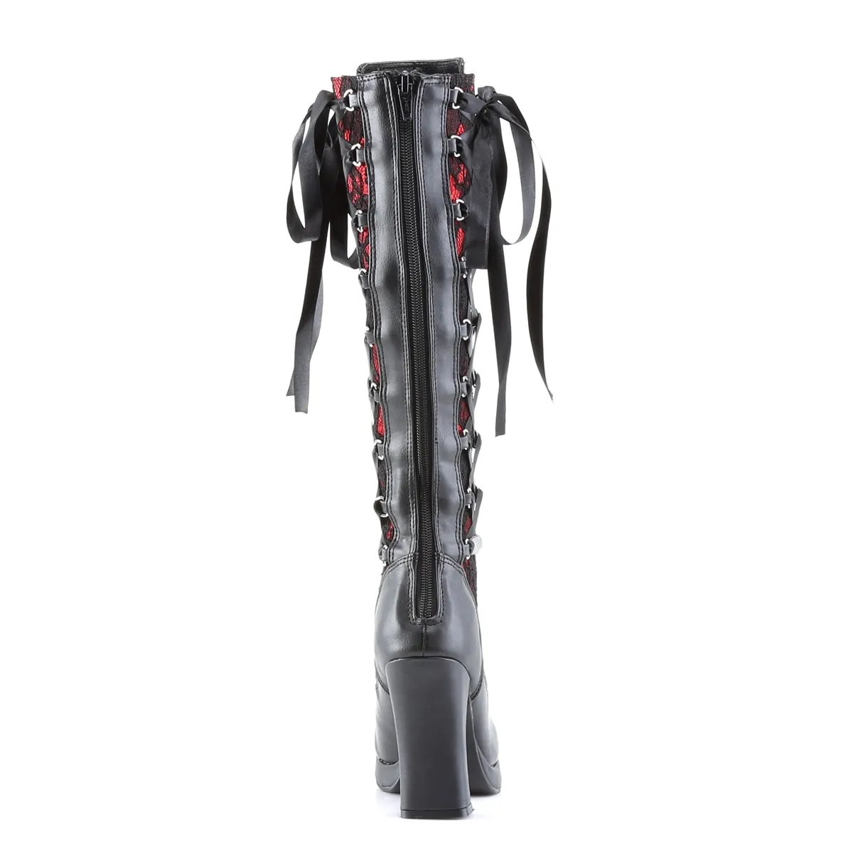CRYPTO-106 DemoniaCult Black/Red Sexy Women's Mid-Calf & Knee High Boots (Alternative Footwear)