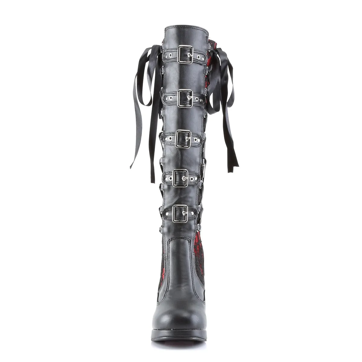CRYPTO-106 DemoniaCult Black/Red Sexy Women's Mid-Calf & Knee High Boots (Alternative Footwear)