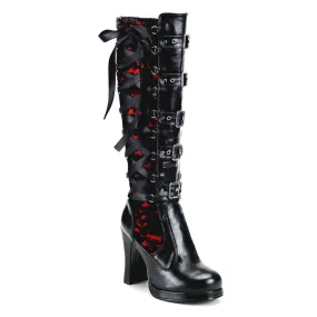 CRYPTO-106 DemoniaCult Black/Red Sexy Women's Mid-Calf & Knee High Boots (Alternative Footwear)