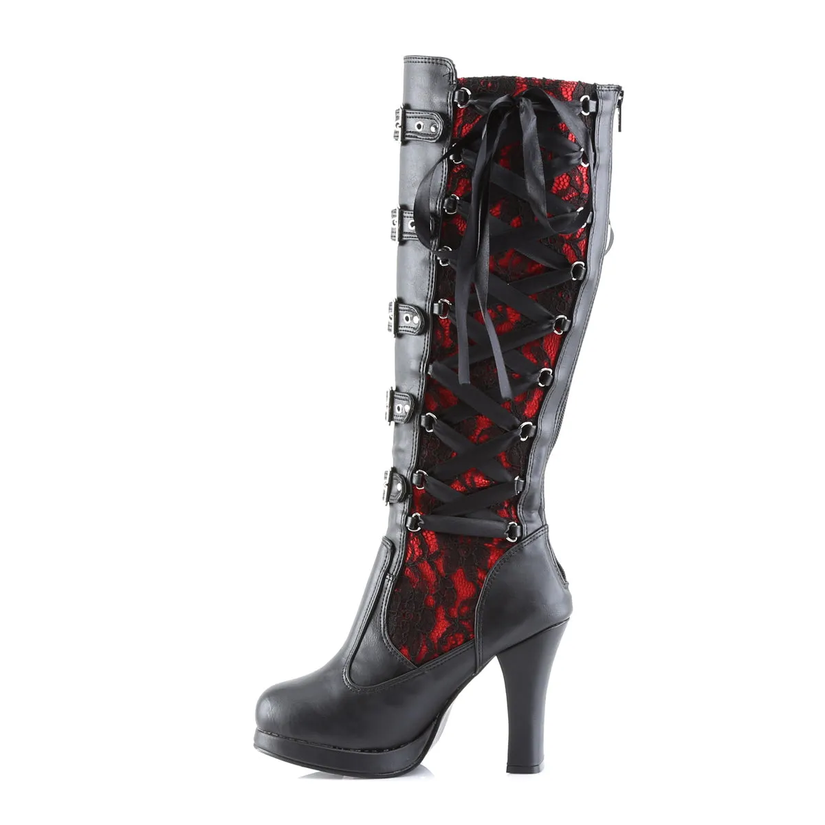 CRYPTO-106 DemoniaCult Black/Red Sexy Women's Mid-Calf & Knee High Boots (Alternative Footwear)