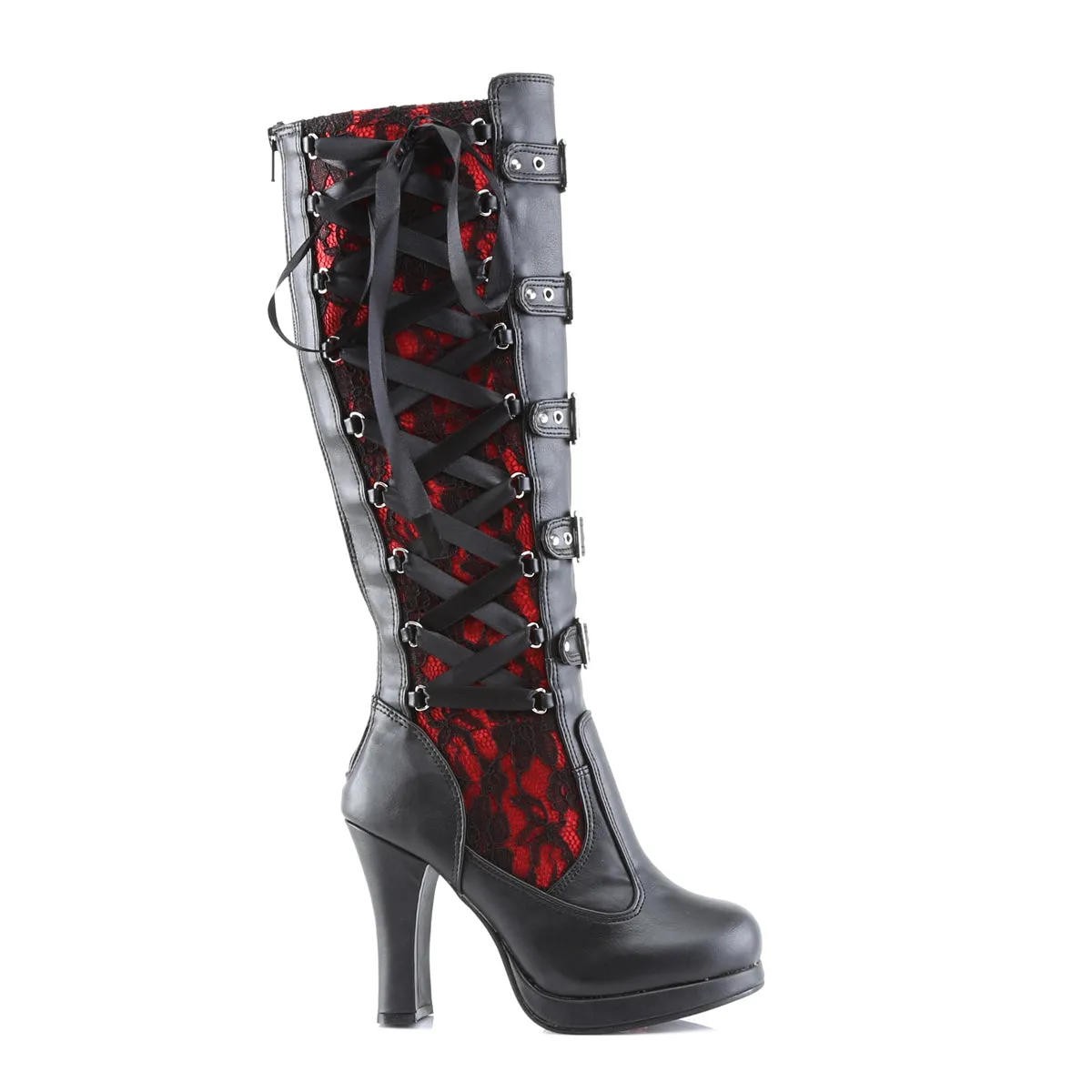 CRYPTO-106 DemoniaCult Black/Red Sexy Women's Mid-Calf & Knee High Boots (Alternative Footwear)