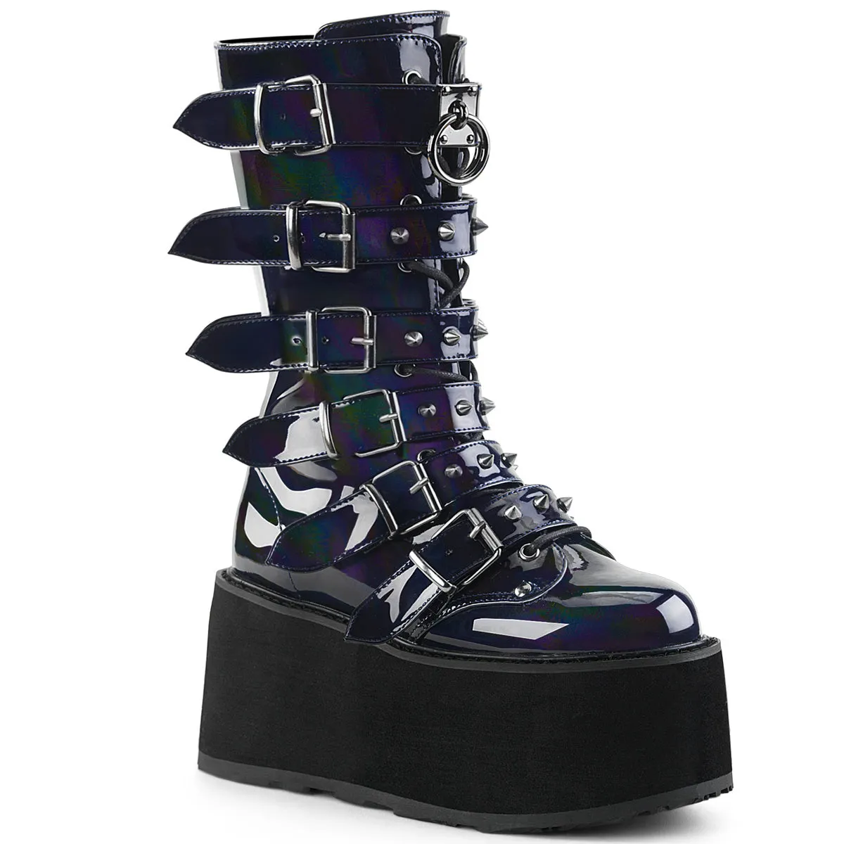 DAMNED-225 DemoniaCult Black Hologram Sexy Women's Mid-Calf & Knee High Boots (Alternative Footwear)