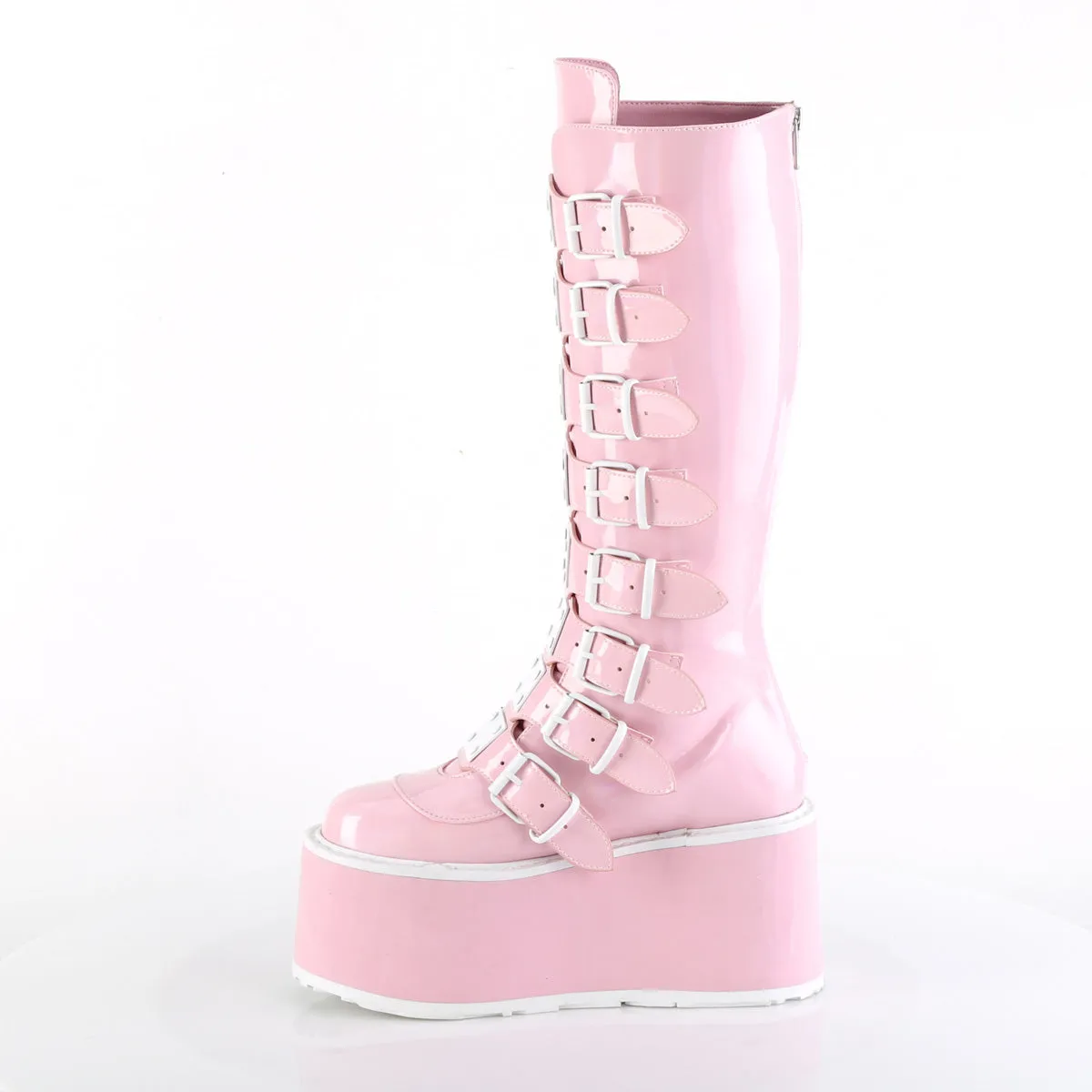 DAMNED-318 DemoniaCult Baby Pink Patent Sexy Women's Mid-Calf & Knee High Boots (Alternative Footwear)