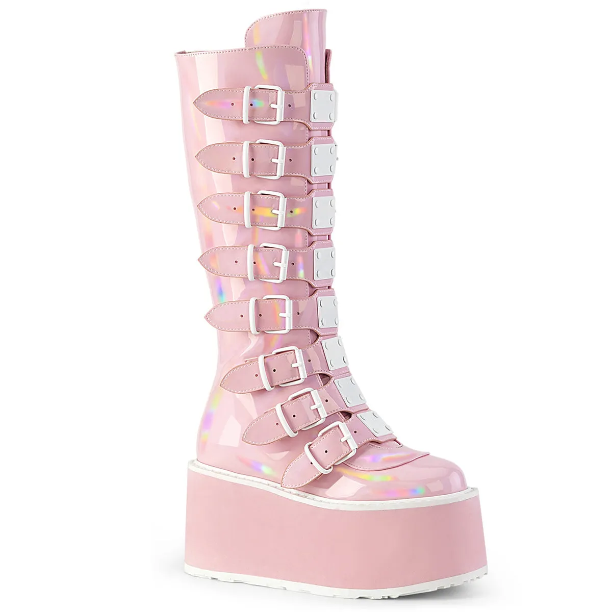 DAMNED-318 DemoniaCult Baby Pink Patent Sexy Women's Mid-Calf & Knee High Boots (Alternative Footwear)