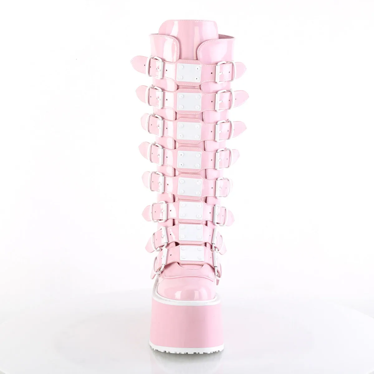 DAMNED-318 DemoniaCult Baby Pink Patent Sexy Women's Mid-Calf & Knee High Boots (Alternative Footwear)