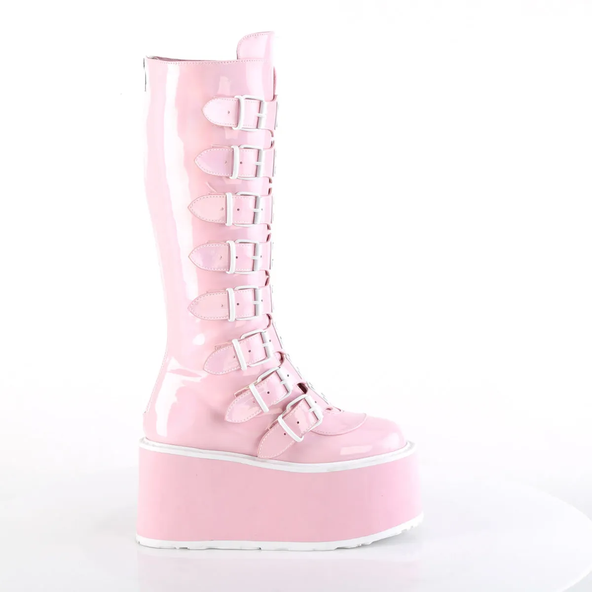 DAMNED-318 DemoniaCult Baby Pink Patent Sexy Women's Mid-Calf & Knee High Boots (Alternative Footwear)