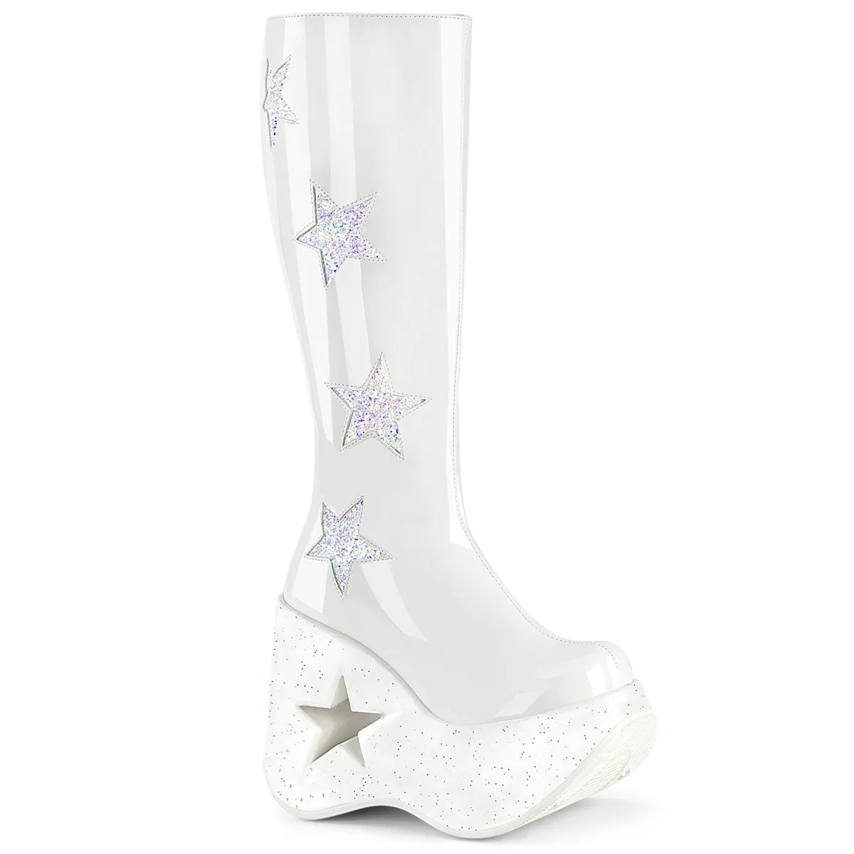 DYNAMITE-218 DemoniaCult White Patent Sexy Women's Mid-Calf & Knee High Boots (Alternative Footwear)