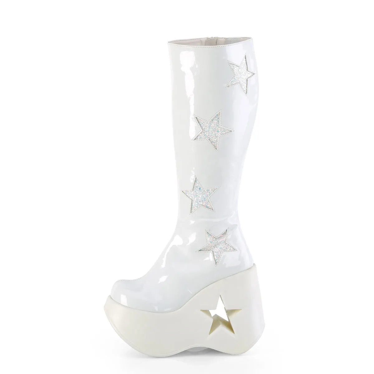 DYNAMITE-218 DemoniaCult White Patent Sexy Women's Mid-Calf & Knee High Boots (Alternative Footwear)