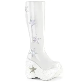 DYNAMITE-218 DemoniaCult White Patent Sexy Women's Mid-Calf & Knee High Boots (Alternative Footwear)