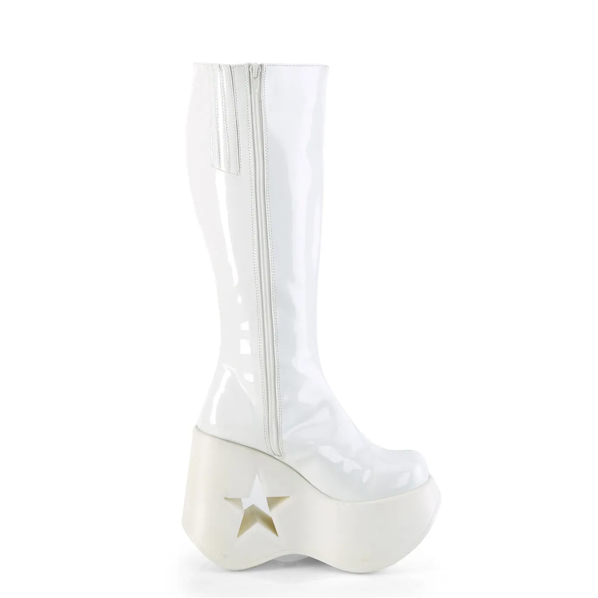 DYNAMITE-218 DemoniaCult White Patent Sexy Women's Mid-Calf & Knee High Boots (Alternative Footwear)