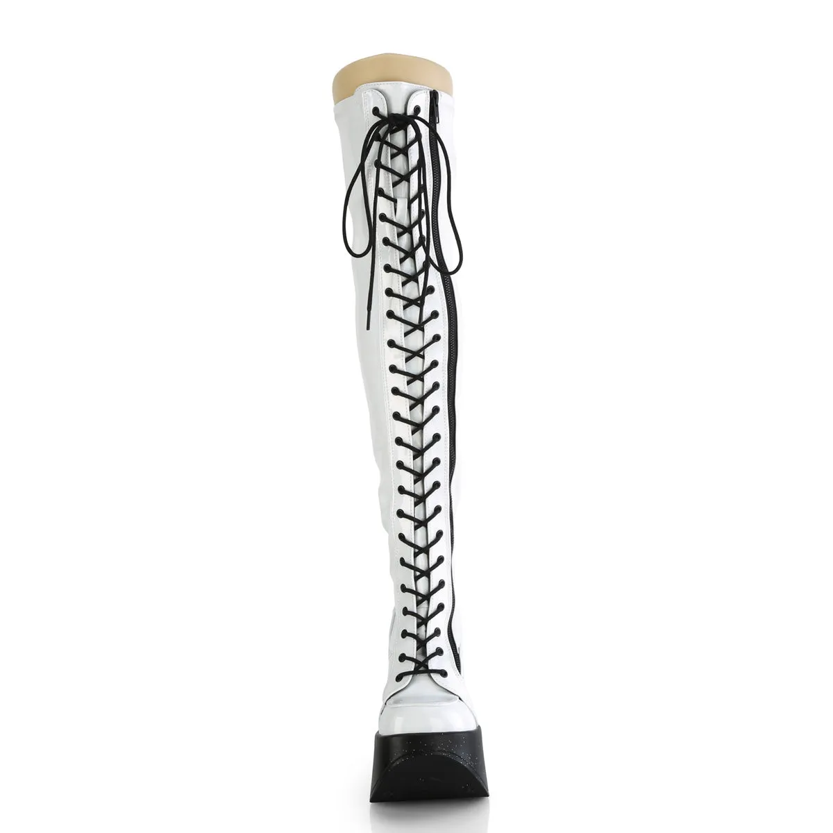 DYNAMITE-300 DemoniaCult White Stretch Holo Sexy Women's Over-the-Knee Boots (Alternative Footwear)