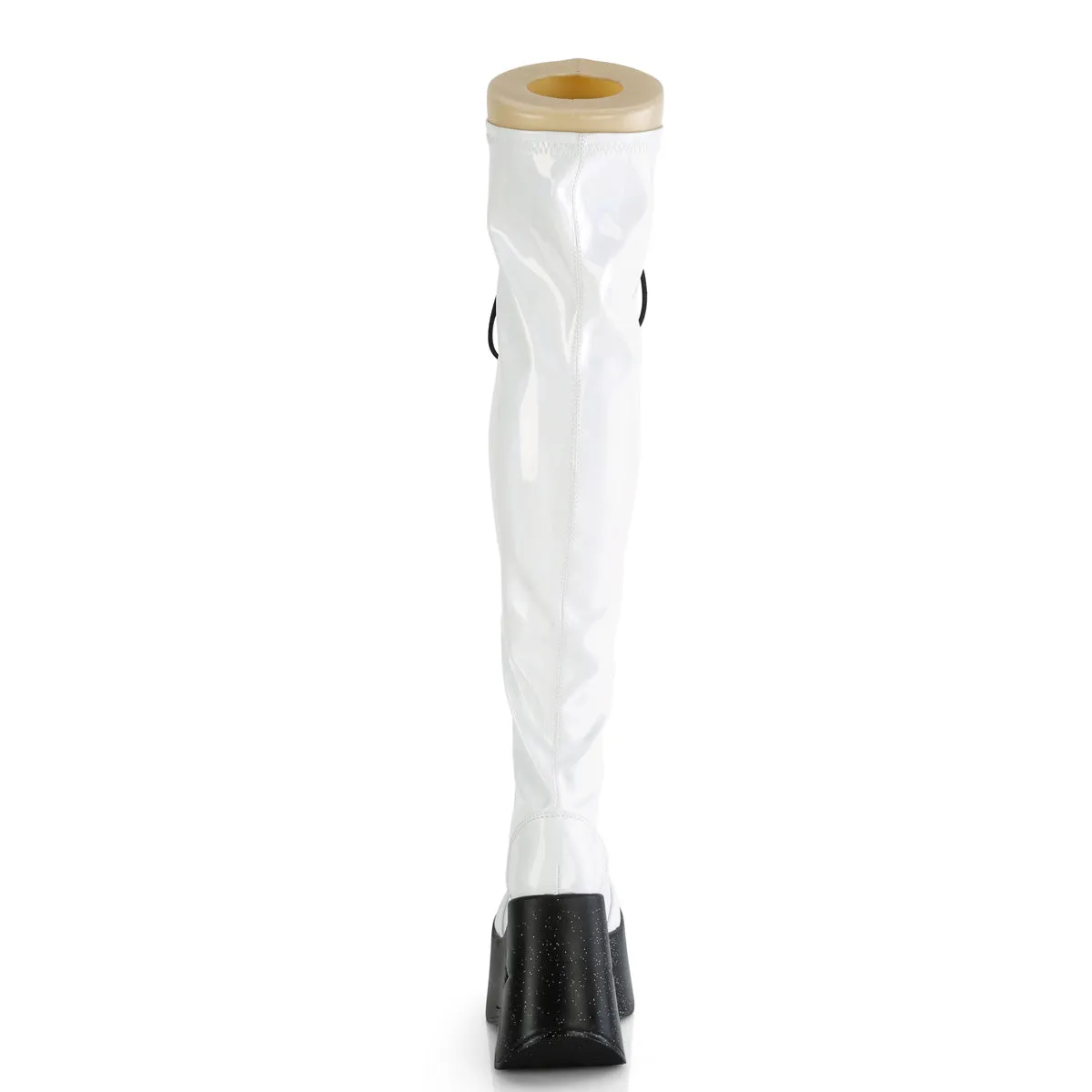 DYNAMITE-300 DemoniaCult White Stretch Holo Sexy Women's Over-the-Knee Boots (Alternative Footwear)
