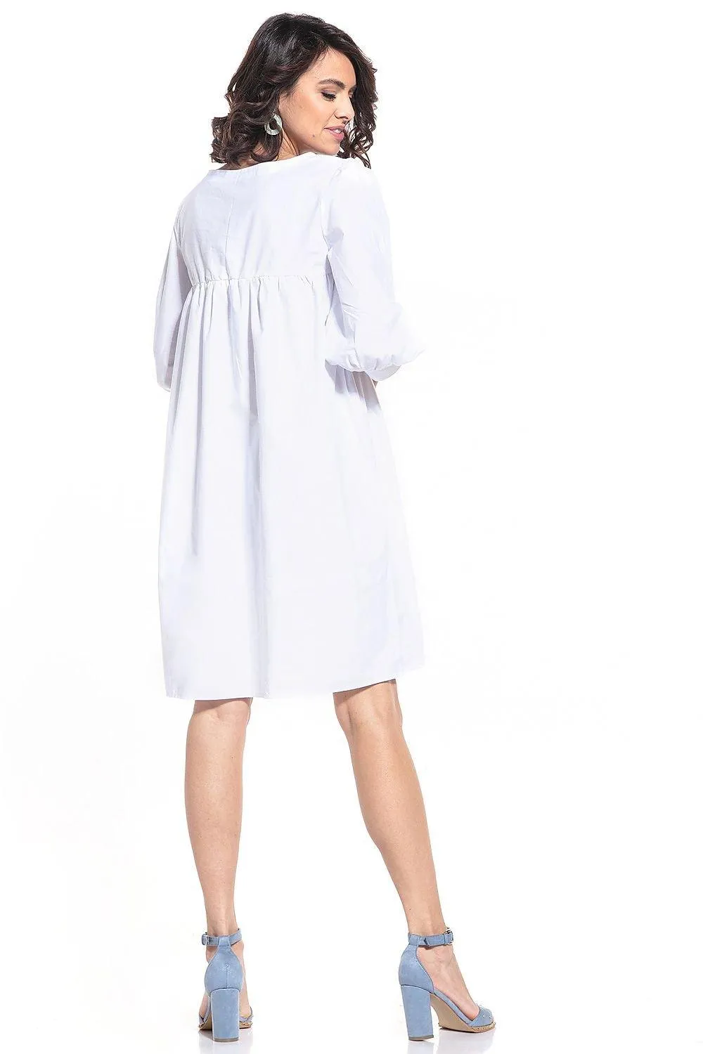 Elegant Cotton Midi Dress with Chic Buffet Sleeves