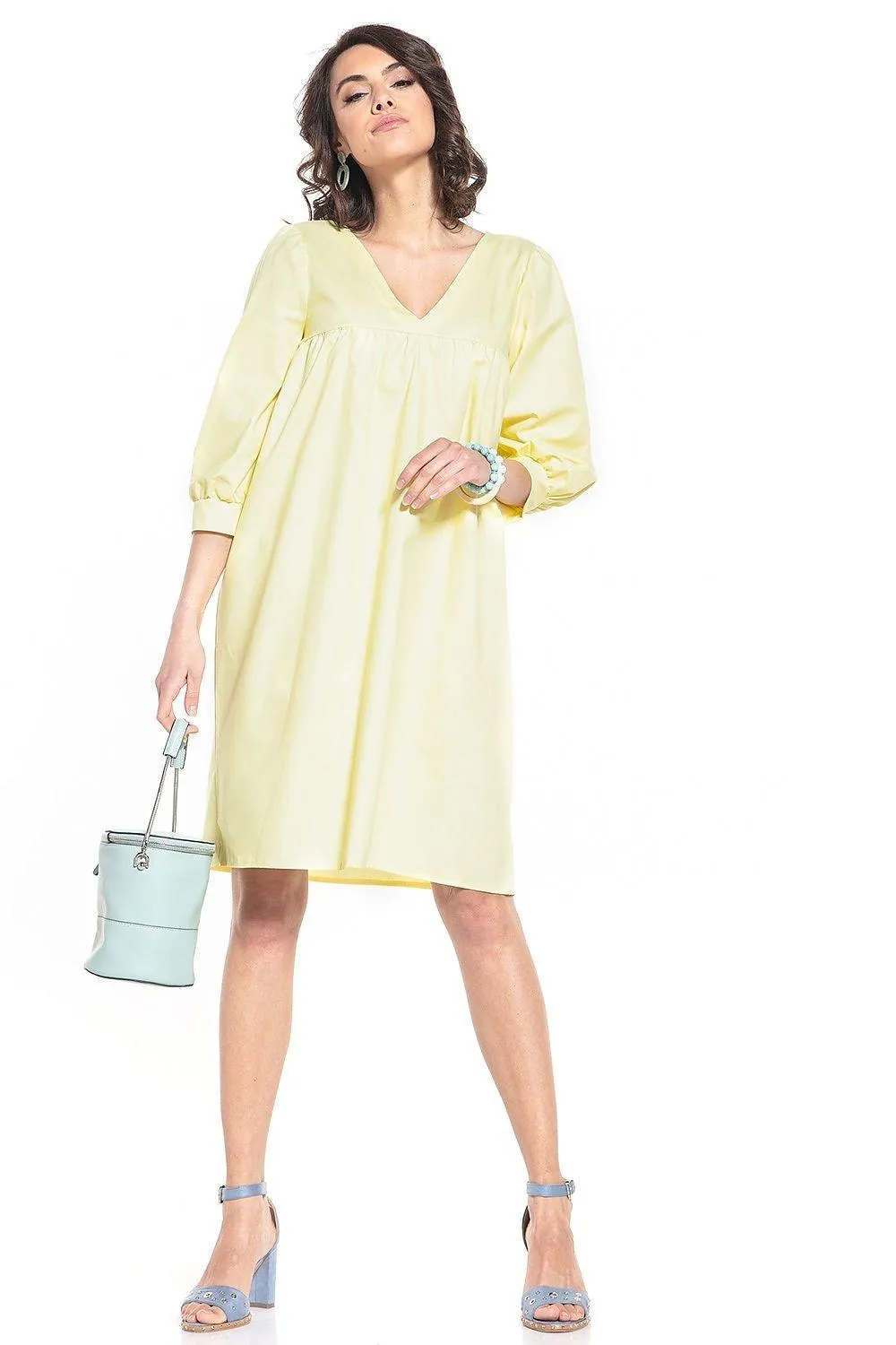 Elegant Cotton Midi Dress with Chic Buffet Sleeves