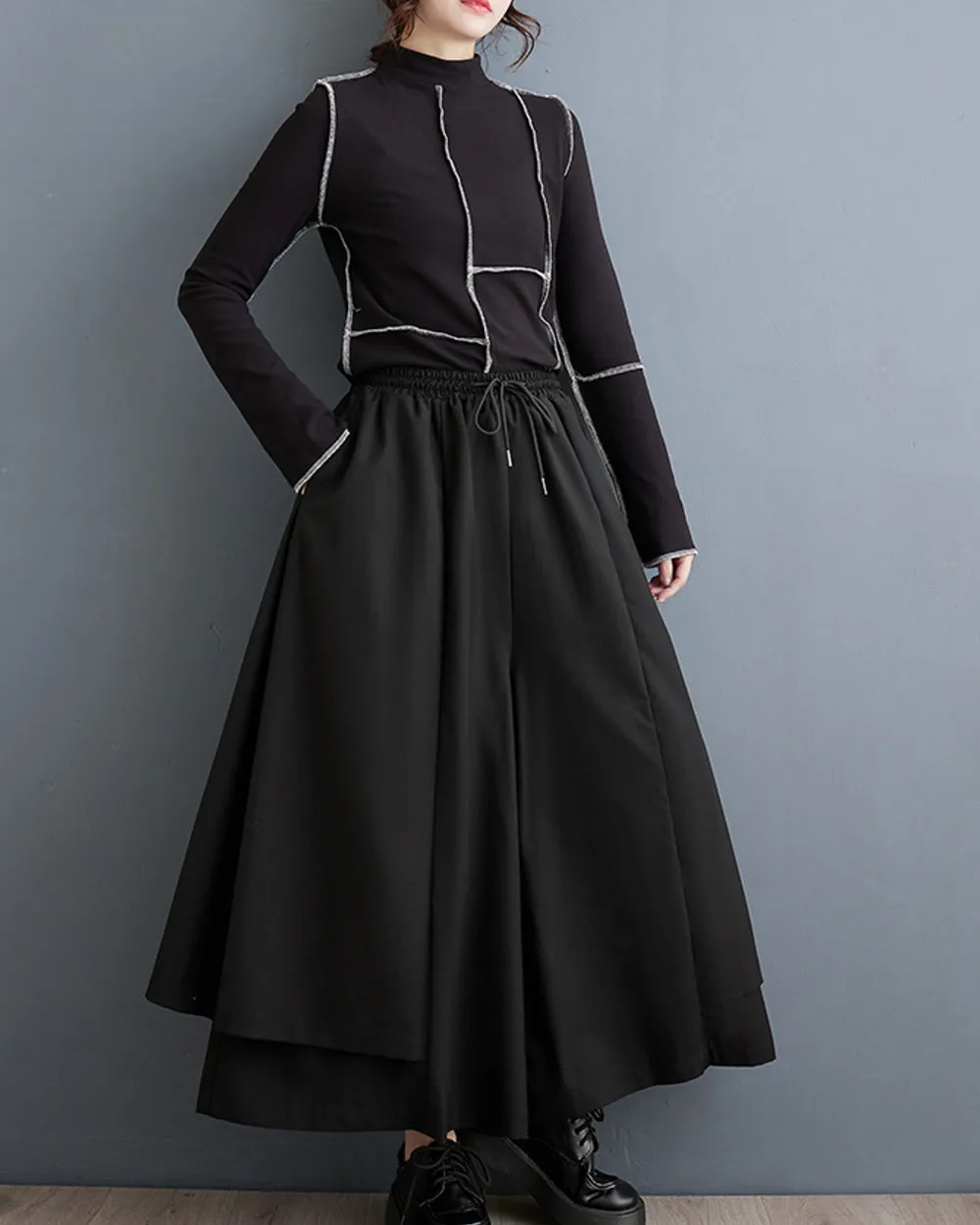 ellazhu Women's Oversized Irregular Drop Crotch Wide Leg Hakama Drawstring Harem Pants GZ163