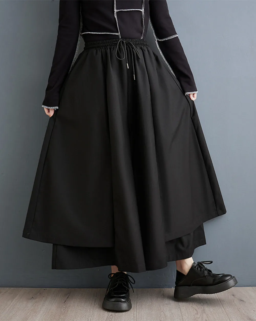 ellazhu Women's Oversized Irregular Drop Crotch Wide Leg Hakama Drawstring Harem Pants GZ163