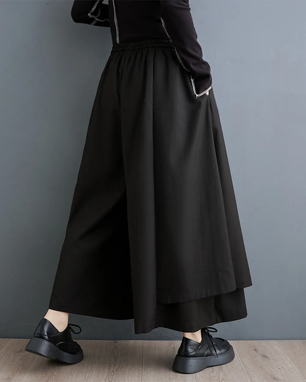 ellazhu Women's Oversized Irregular Drop Crotch Wide Leg Hakama Drawstring Harem Pants GZ163