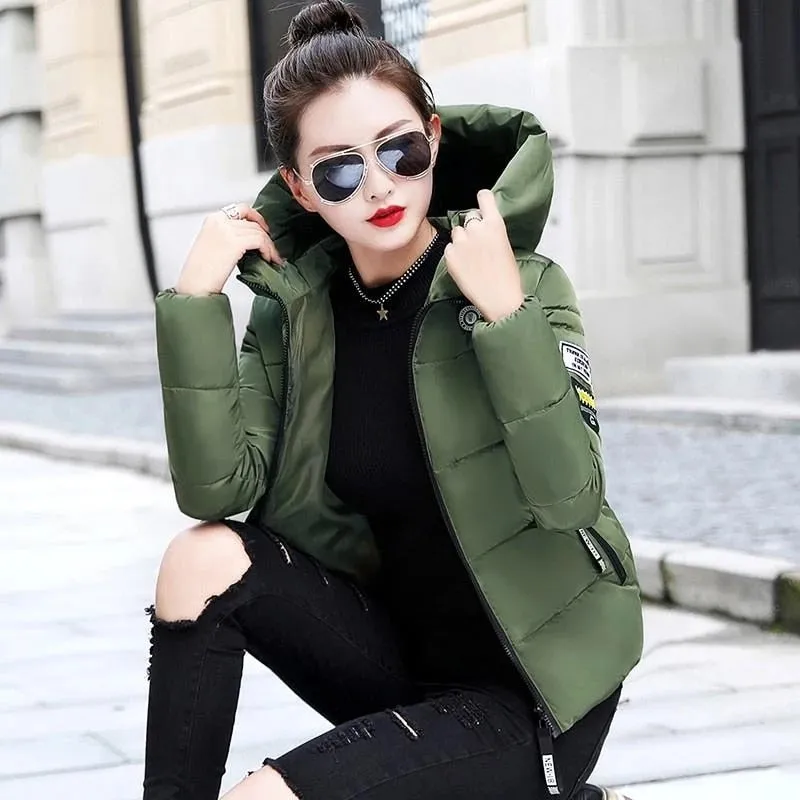 Female Hooded Thick Warm Short Jacket Cotton New Winter Jacket Outerwear White/M-XXL White / L