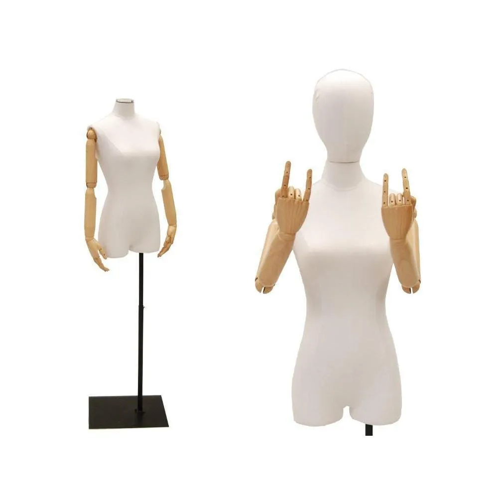 Female Pure White Linen Dress Form with Arms MM-1WLARM