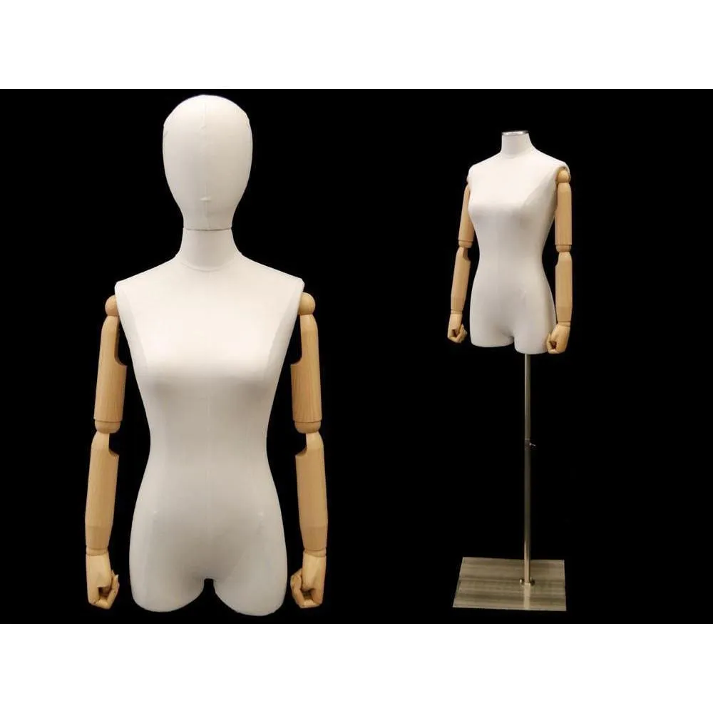 Female Pure White Linen Dress Form with Arms MM-1WLARM