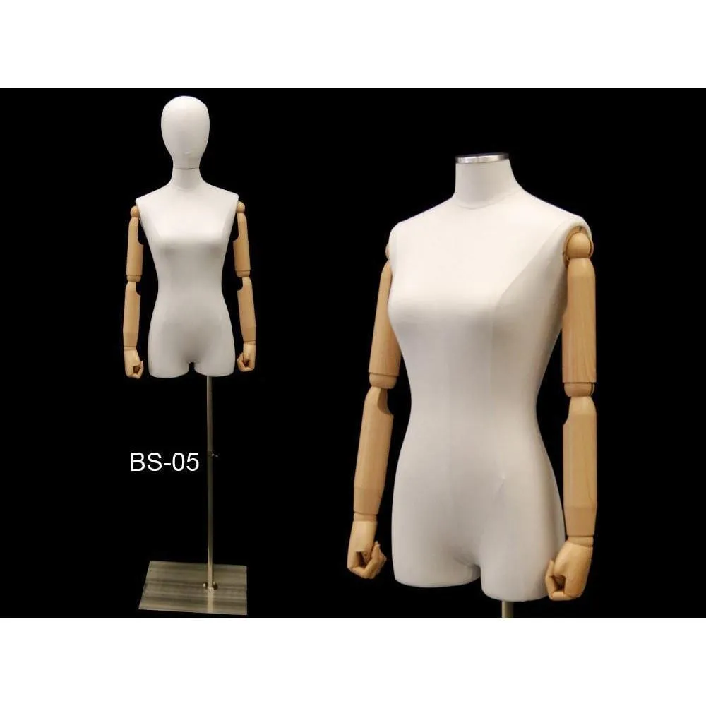 Female Pure White Linen Dress Form with Arms MM-1WLARM