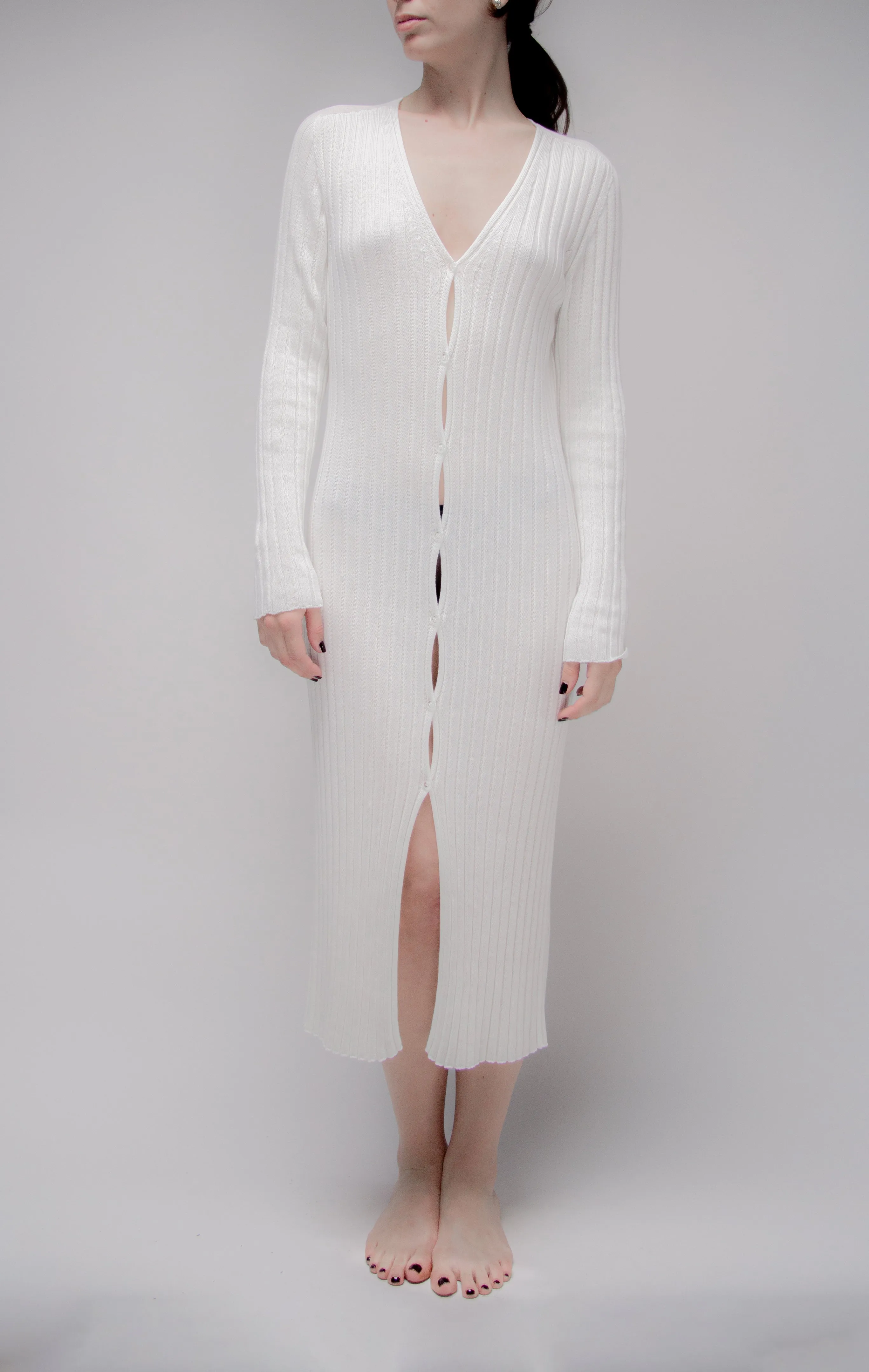 Fine Cotton Long Cardigan (3D-Knit)