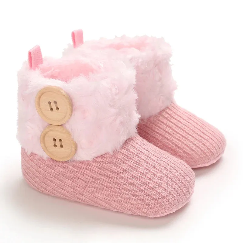 First Walker Girls Pink Warm Cute Fur Velvet Snow Boots