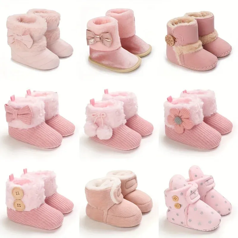First Walker Girls Pink Warm Cute Fur Velvet Snow Boots