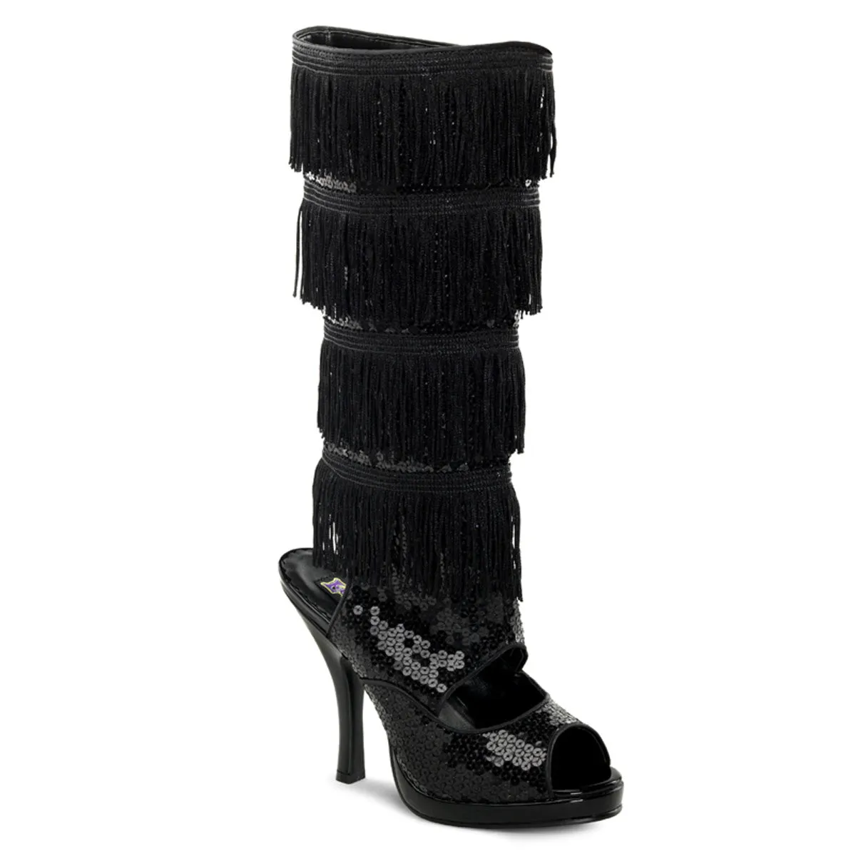 FLAPPER-168 Funtasma Black Sequins Fancy Dress Women's Boots (Fantasy Footwear)