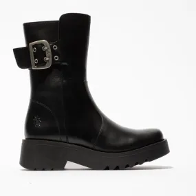 Fly London Women's MAZZ127FLY Leather Buckle Boots Black