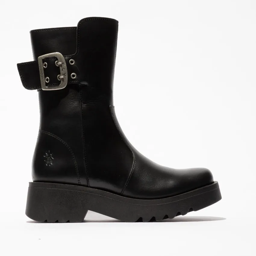 Fly London Women's MAZZ127FLY Leather Buckle Boots Black