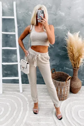 Getting Comfortable Ribbed Fuzzy Knit Two Piece Set (Taupe)