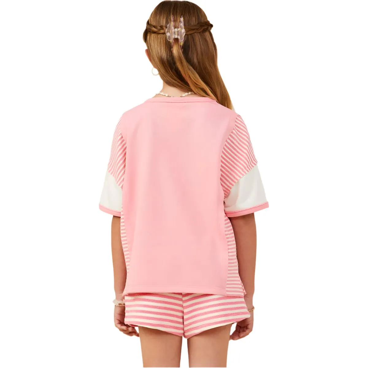 Girl's Colorblock Stripe Insert Knit T Shirt GY9284