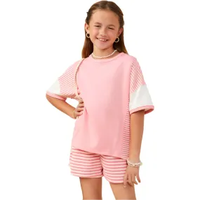 Girl's Colorblock Stripe Insert Knit T Shirt GY9284