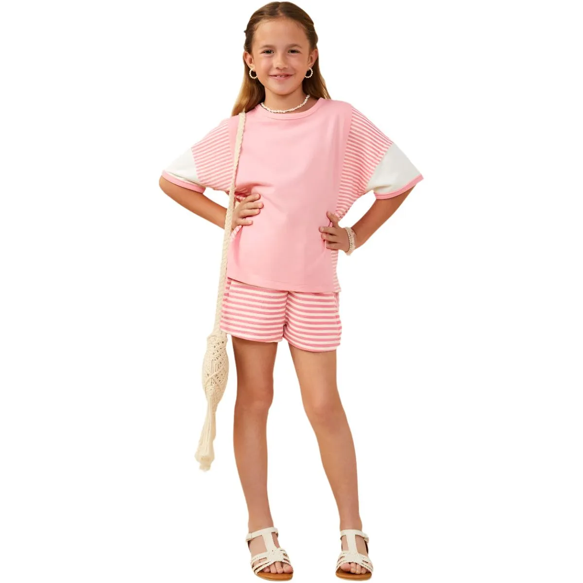 Girl's Colorblock Stripe Insert Knit T Shirt GY9284