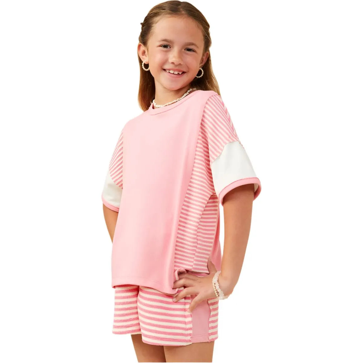 Girl's Colorblock Stripe Insert Knit T Shirt GY9284