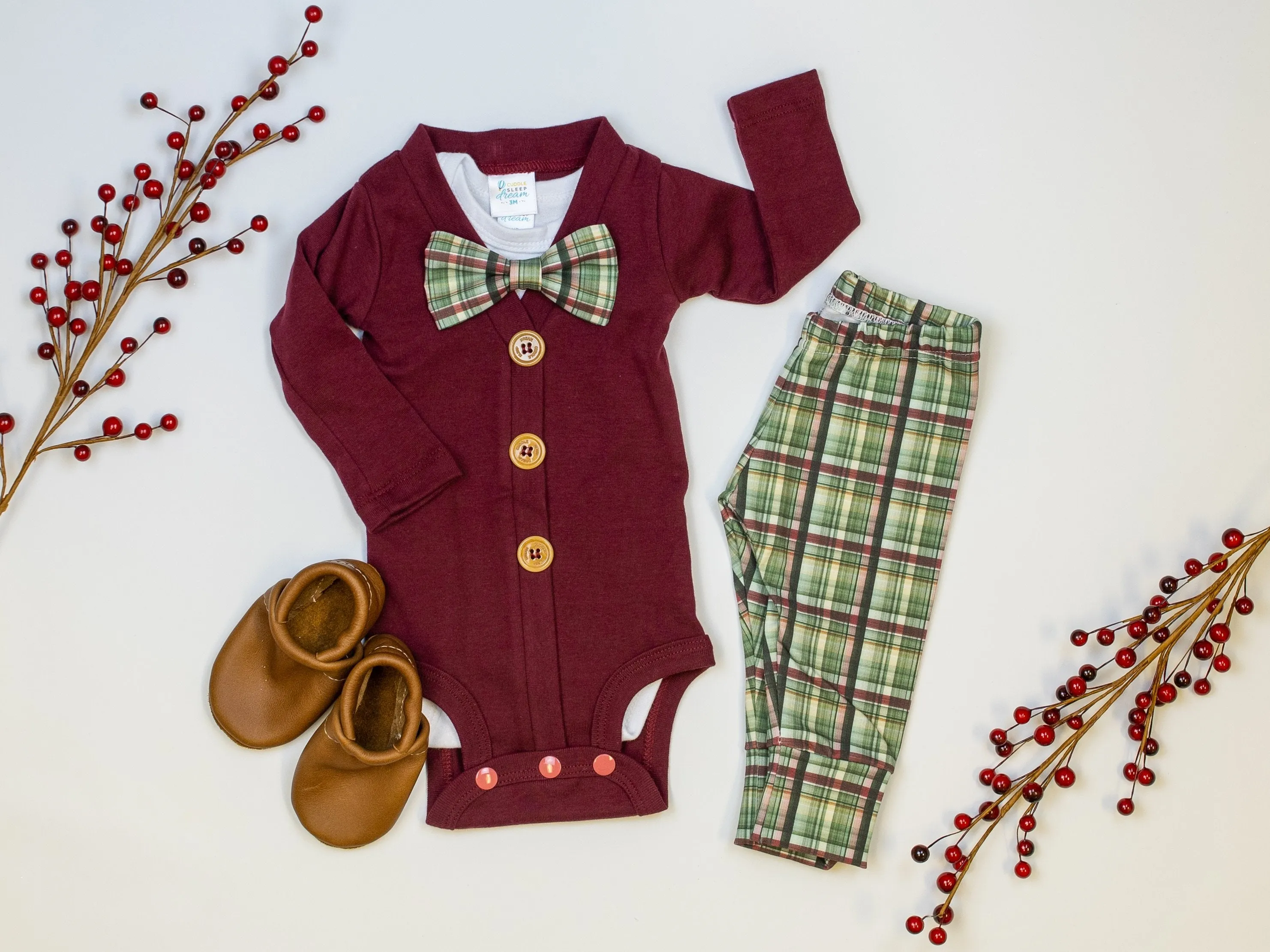 Green Christmas Plaid Bowtie Bodysuit