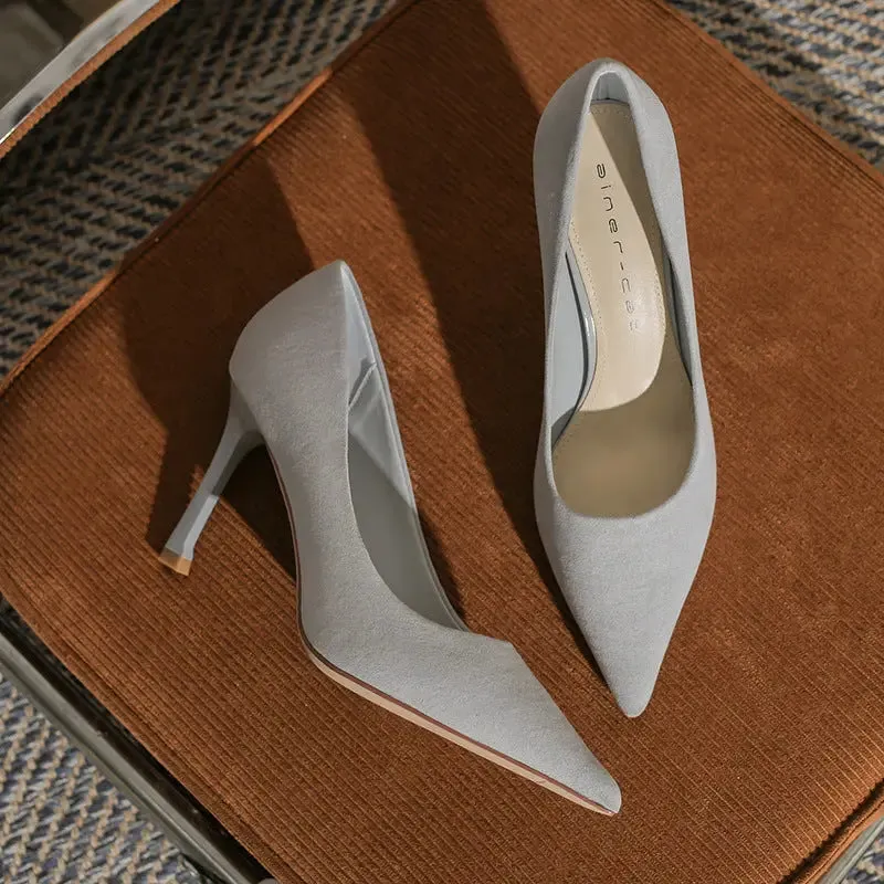 High heeled shoes Small heeled suede Fashion high heels Single shoes