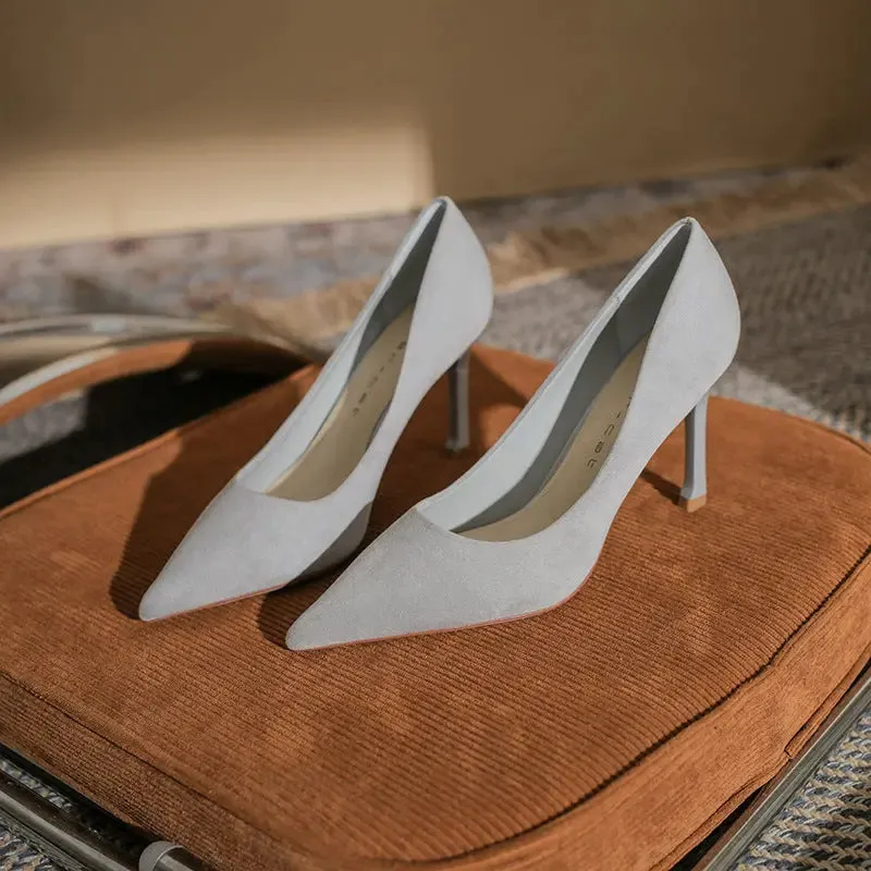 High heeled shoes Small heeled suede Fashion high heels Single shoes