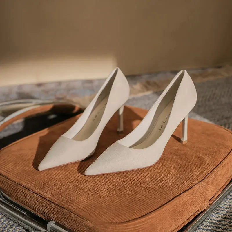 High heeled shoes Small heeled suede Fashion high heels Single shoes