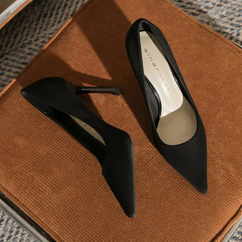 High heeled shoes Small heeled suede Fashion high heels Single shoes