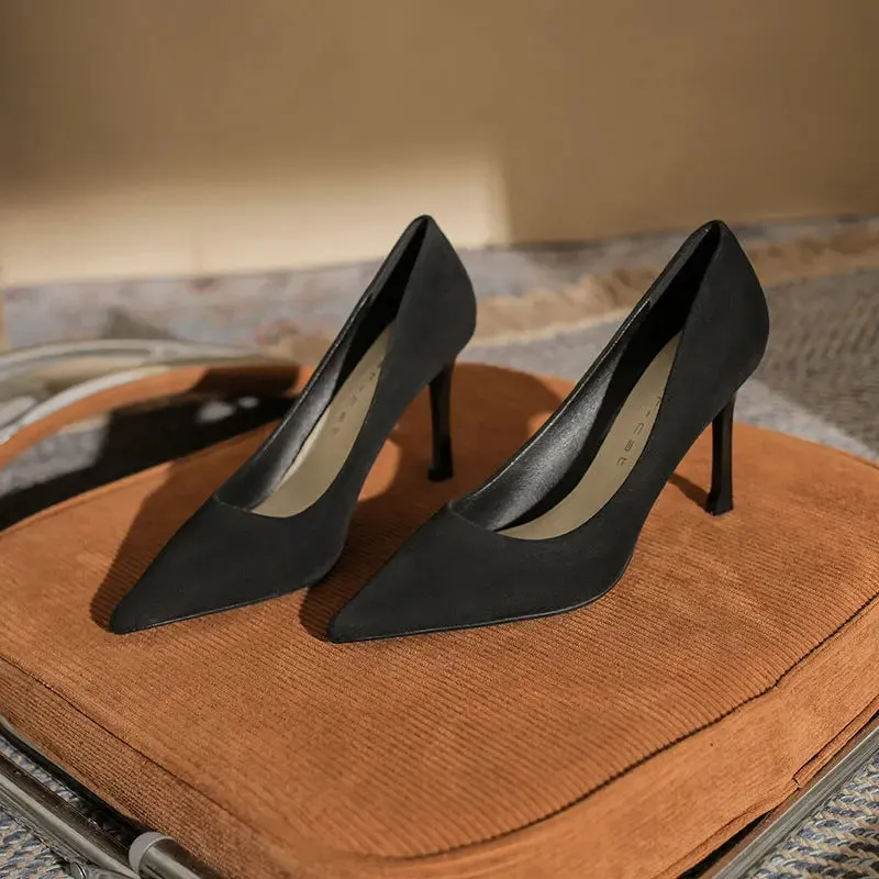 High heeled shoes Small heeled suede Fashion high heels Single shoes