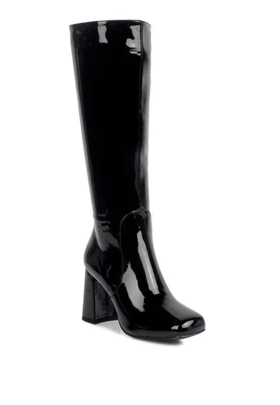 Hypnotize Patent Pu Block Heeled Calf Boots
