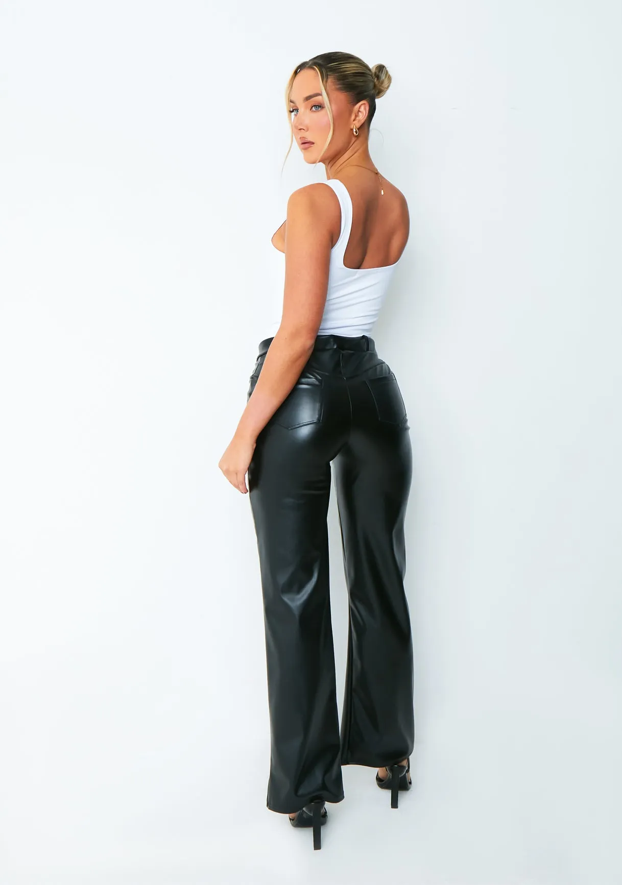 Jasmine Black PU Split Hem Trousers