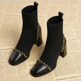 Joskaa 2024 Hot Sale Shoes for Women Slip on Women's Boots Winter Square Toe Solid Plush Warm Short Barrel Mid Heel Fashion Naked Boots