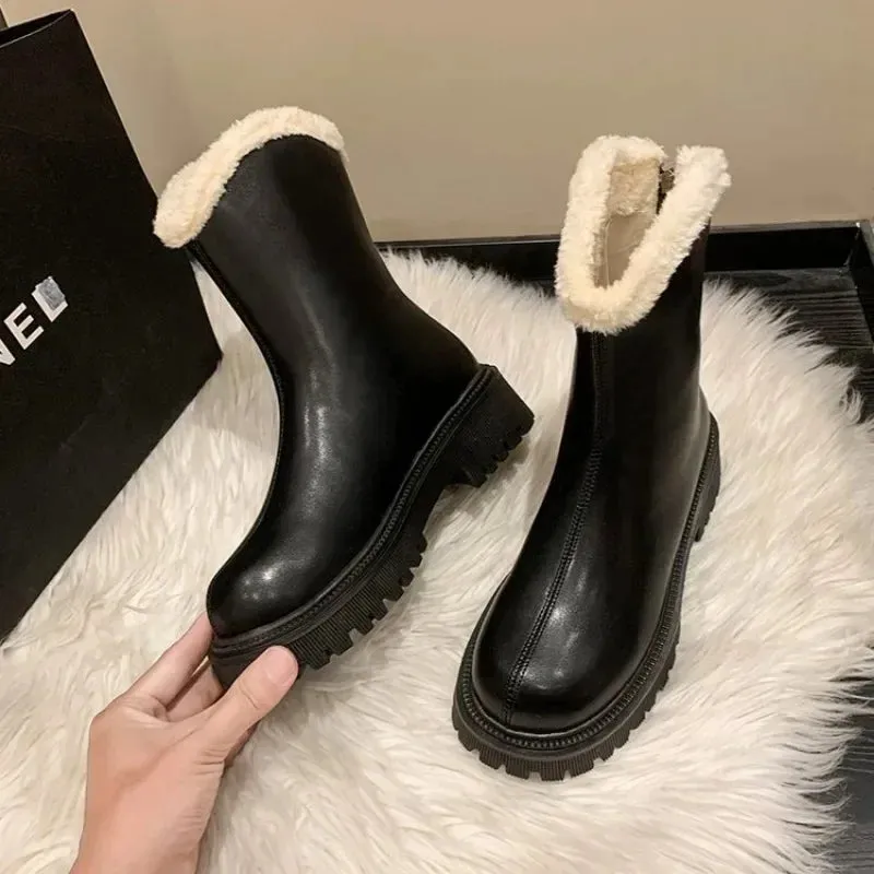 Joskaa 2024 New Winter Warm Fleece-lined Thickened Snow Boots Women's Cotton Ankle Boots Thick Soles for Warmth Comfort
