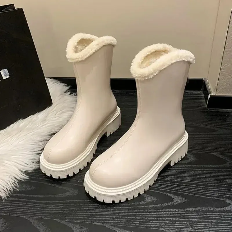 Joskaa 2024 New Winter Warm Fleece-lined Thickened Snow Boots Women's Cotton Ankle Boots Thick Soles for Warmth Comfort