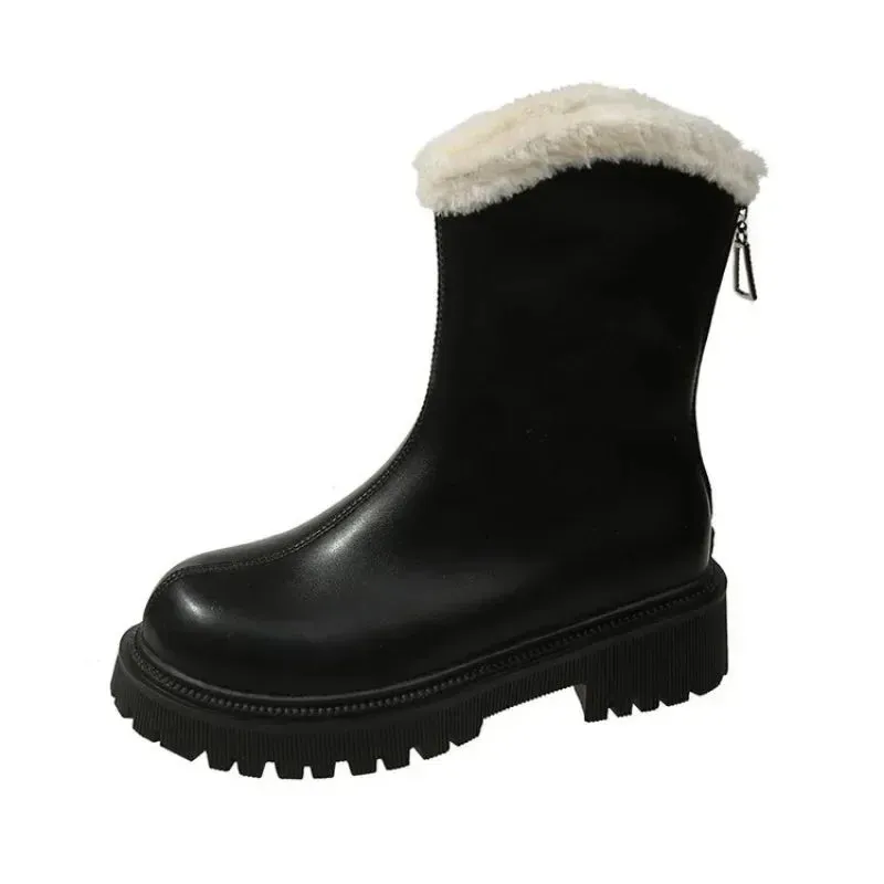 Joskaa 2024 New Winter Warm Fleece-lined Thickened Snow Boots Women's Cotton Ankle Boots Thick Soles for Warmth Comfort