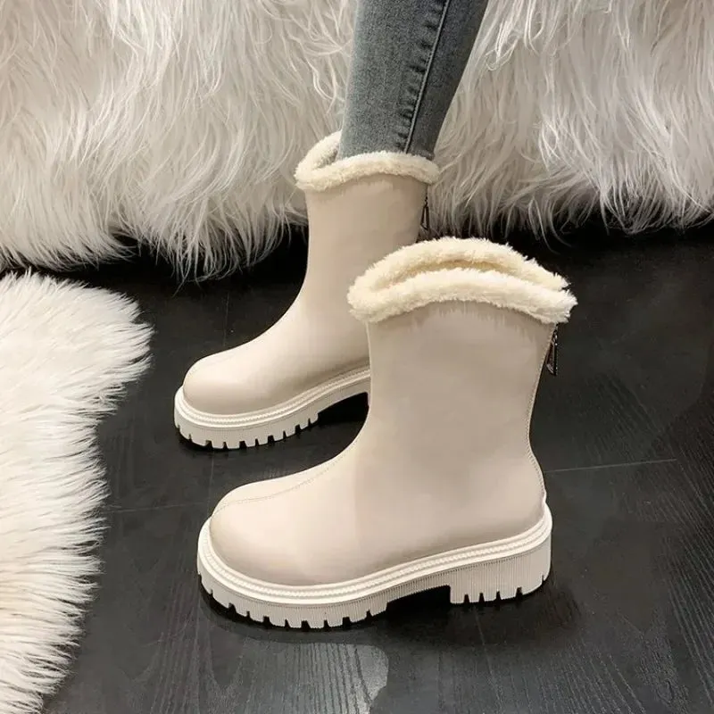 Joskaa 2024 New Winter Warm Fleece-lined Thickened Snow Boots Women's Cotton Ankle Boots Thick Soles for Warmth Comfort