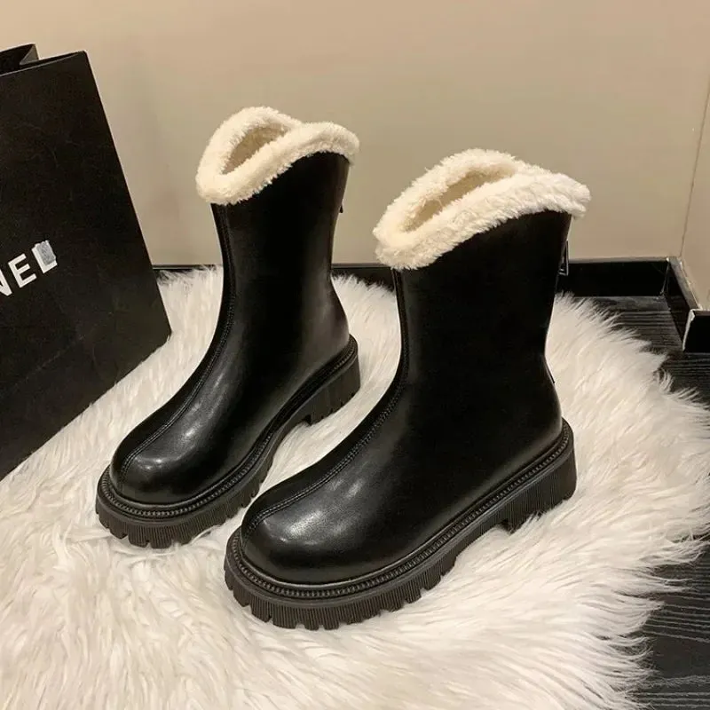 Joskaa 2024 New Winter Warm Fleece-lined Thickened Snow Boots Women's Cotton Ankle Boots Thick Soles for Warmth Comfort